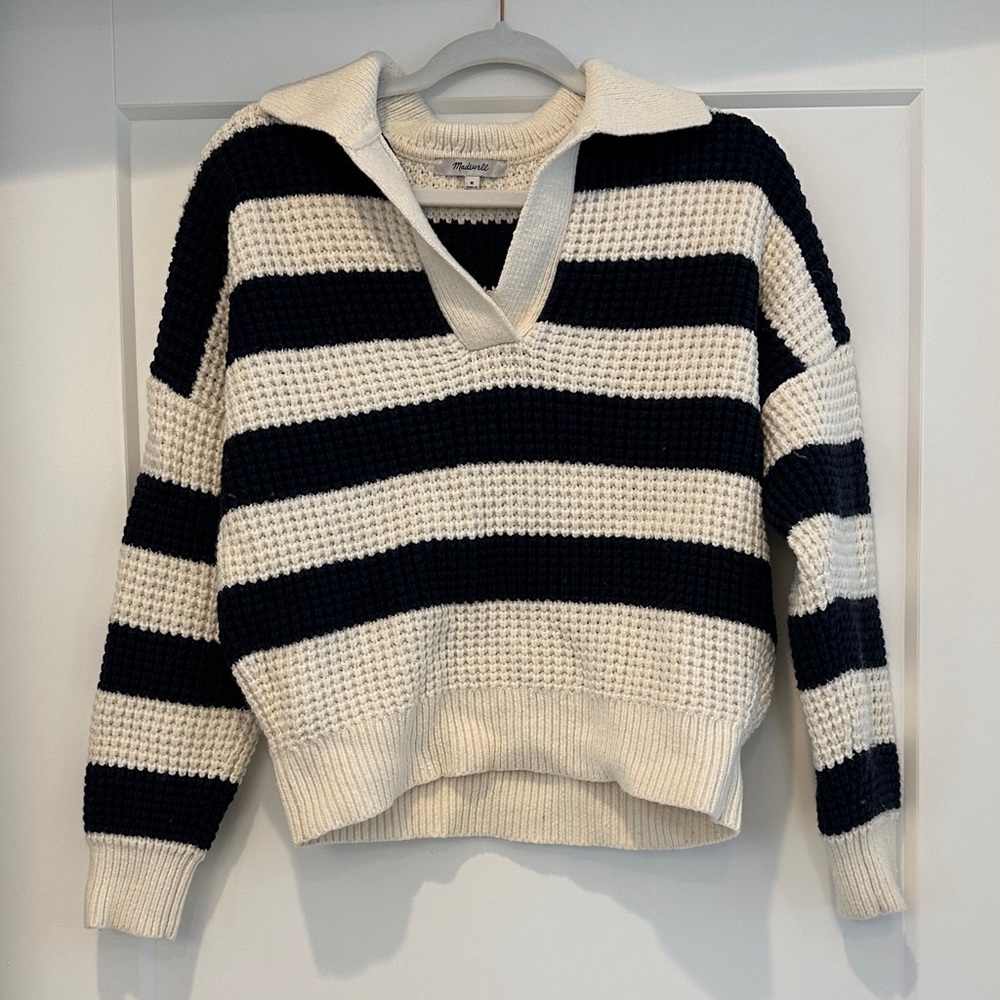 Cream and Blue Madewell Rugby Sweater